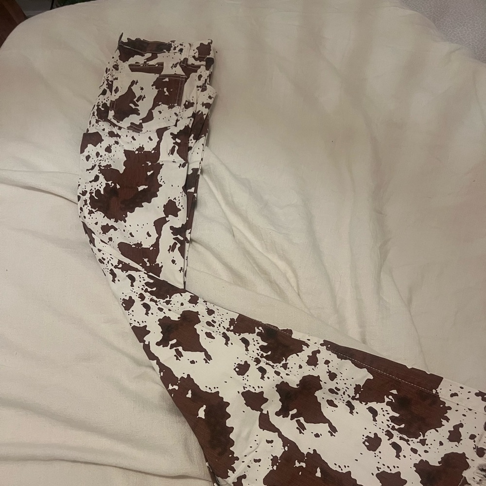 Cute Brown and White Cowprint Bellbottom Jeans From Bootbarn